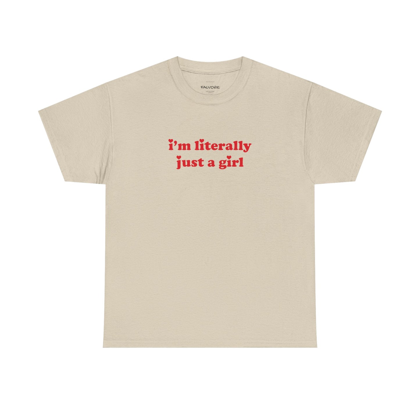 Beige t-shirt with text on a white background