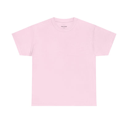 Pink t-shirt with a brand logo on a white background