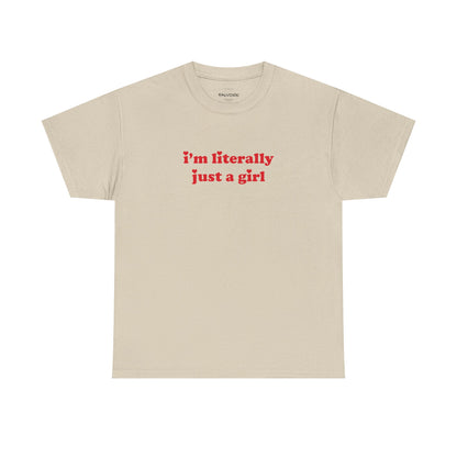 Beige t-shirt with text on a white background