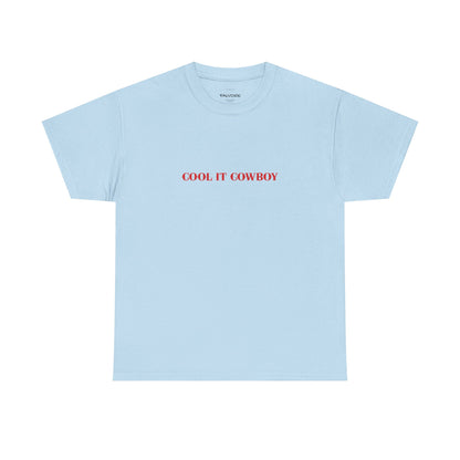 Light blue t-shirt with text on a white background