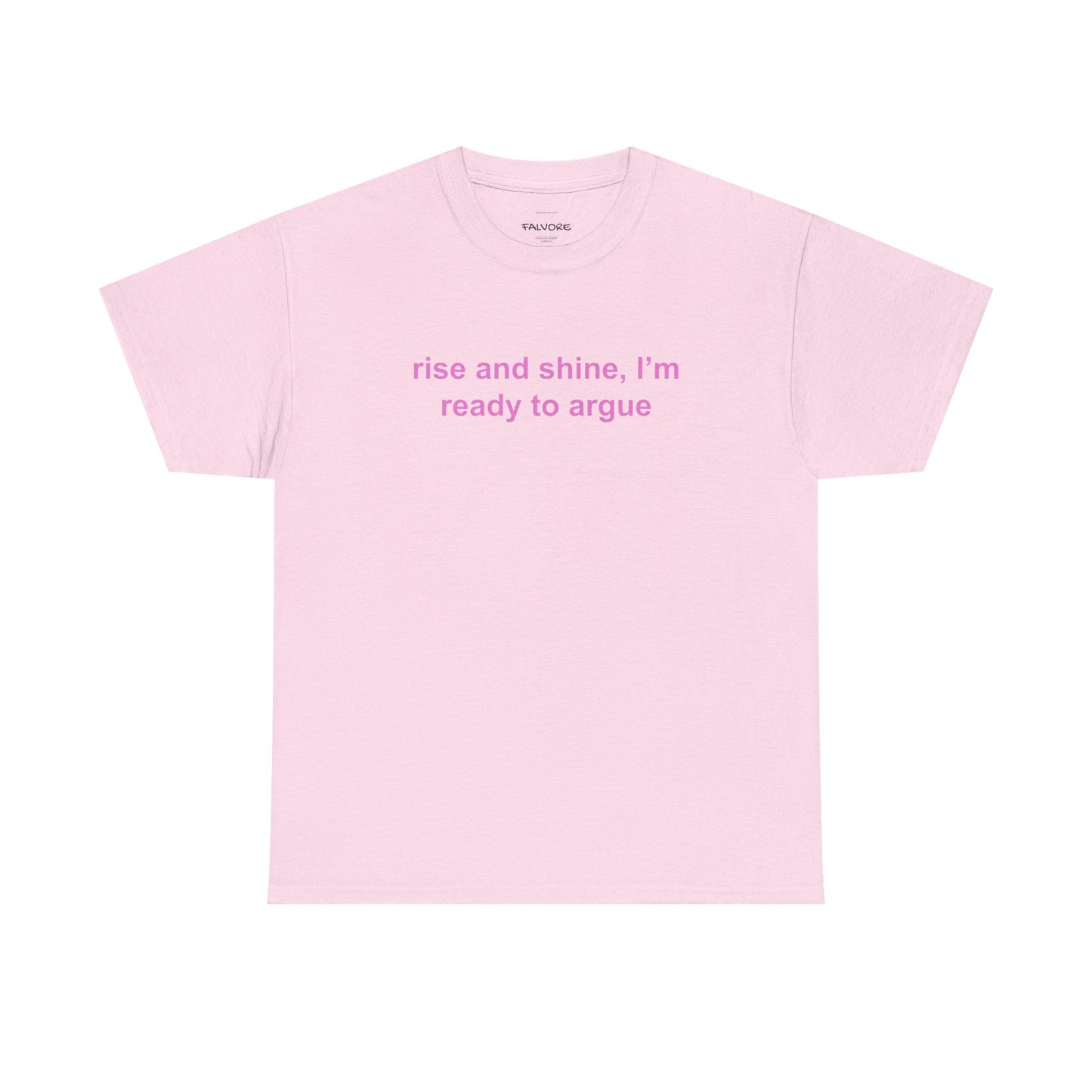 Pink t-shirt with a small logo on the chest against a white background
