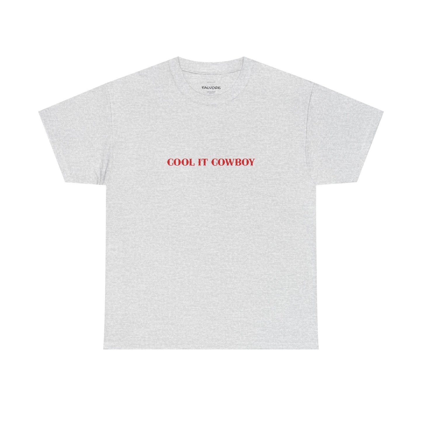 Gray t-shirt with text on a white background