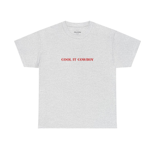 Gray t-shirt with text on a white background