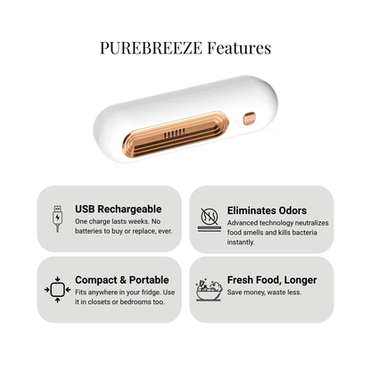 PUREBREEZE USB Rechargeable Portable Refrigerator Odor Remover & Air Purifier