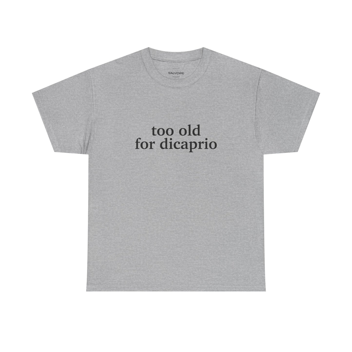 Gray t-shirt with text on a white background
