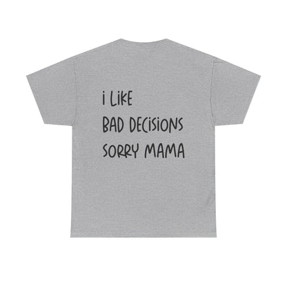 Gray t-shirt with 'I miss my mom' text and red heart on a white background