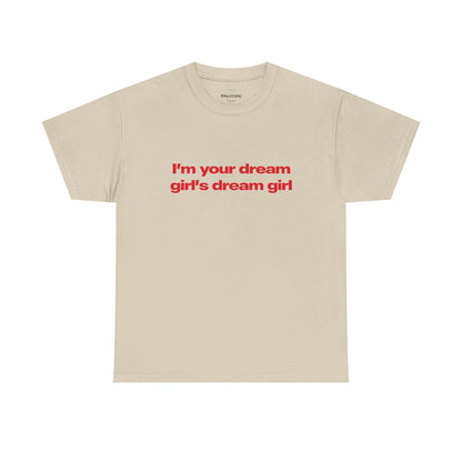 Biege t-shirt with text on a white background