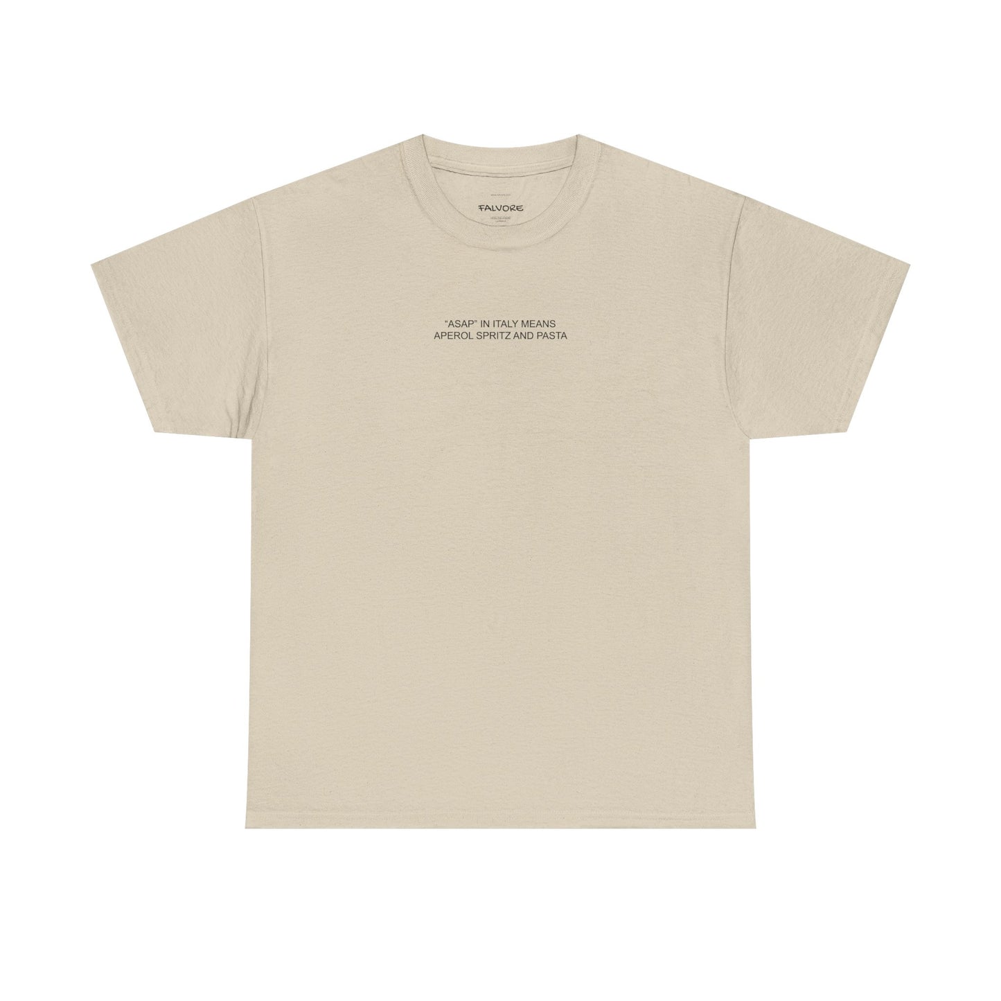 Gray t-shirt with a small logo on a white background