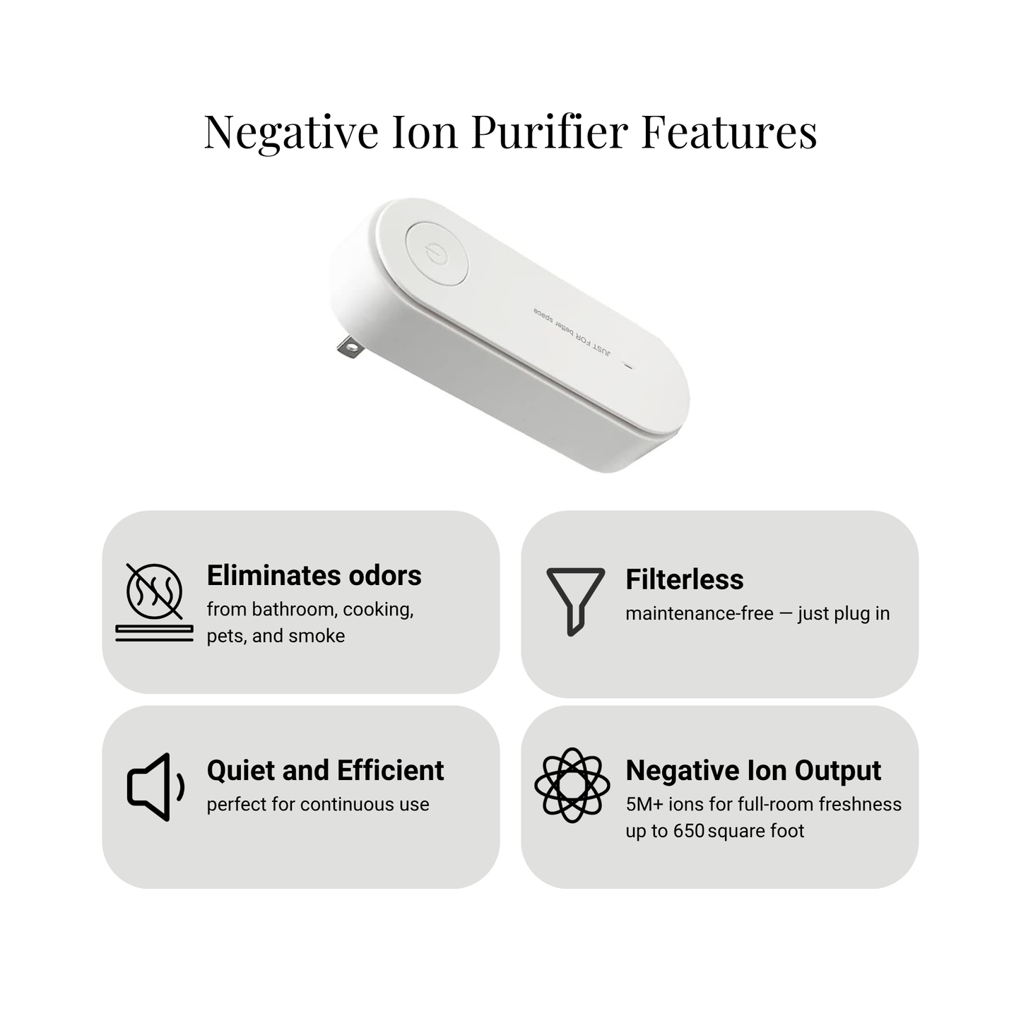 IONAIR Plug-In Negative Ion Air Purifier – Filterless Odor & Smoke Eliminator