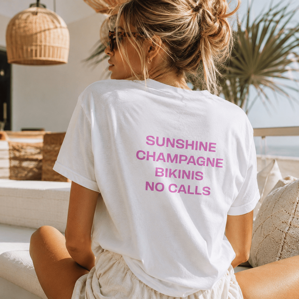 Sunshine Champagne Bikinis No Calls Tee - Falvore